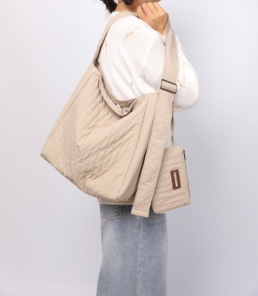 QARELA Pleated Bucket Shoulder Bag for Women, Large Capacity Korean Style Tote Purse – Chic Underarm Bag for Work, Commute & Daily Use