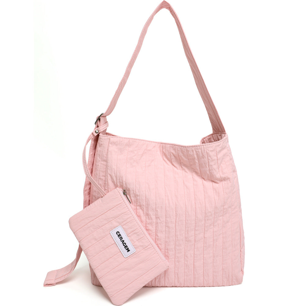 QARELA Pleated Bucket Shoulder Bag for Women, Large Capacity Korean Style Tote Purse – Chic Underarm Bag for Work, Commute & Daily Use
