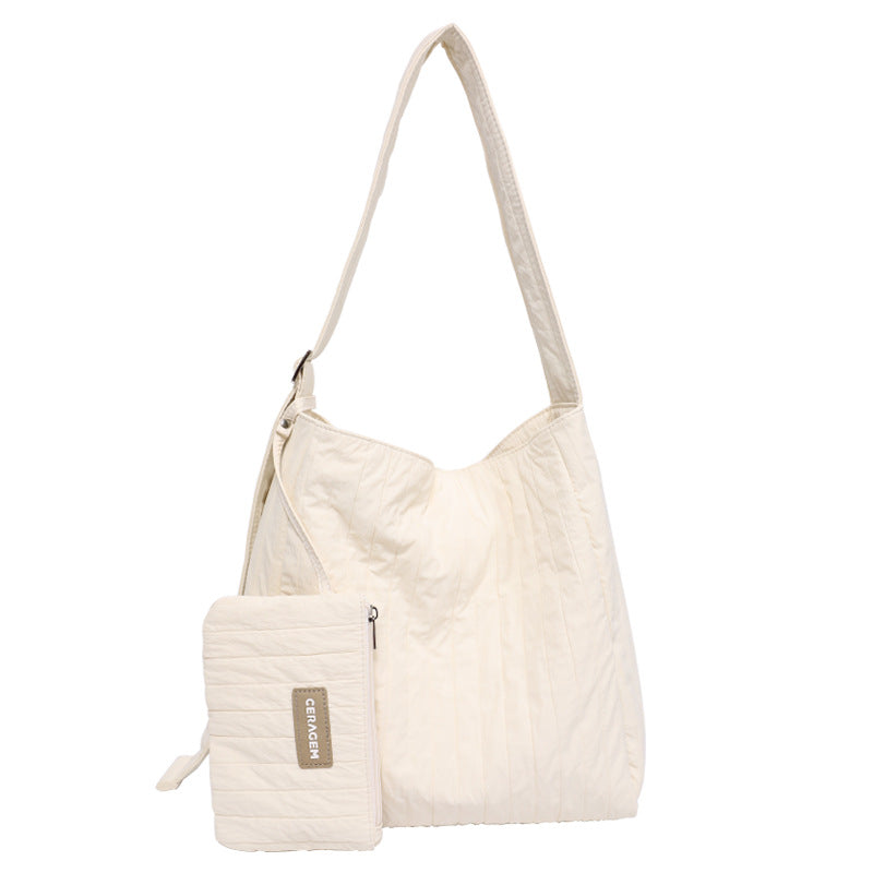 QARELA Pleated Bucket Shoulder Bag for Women, Large Capacity Korean Style Tote Purse – Chic Underarm Bag for Work, Commute & Daily Use