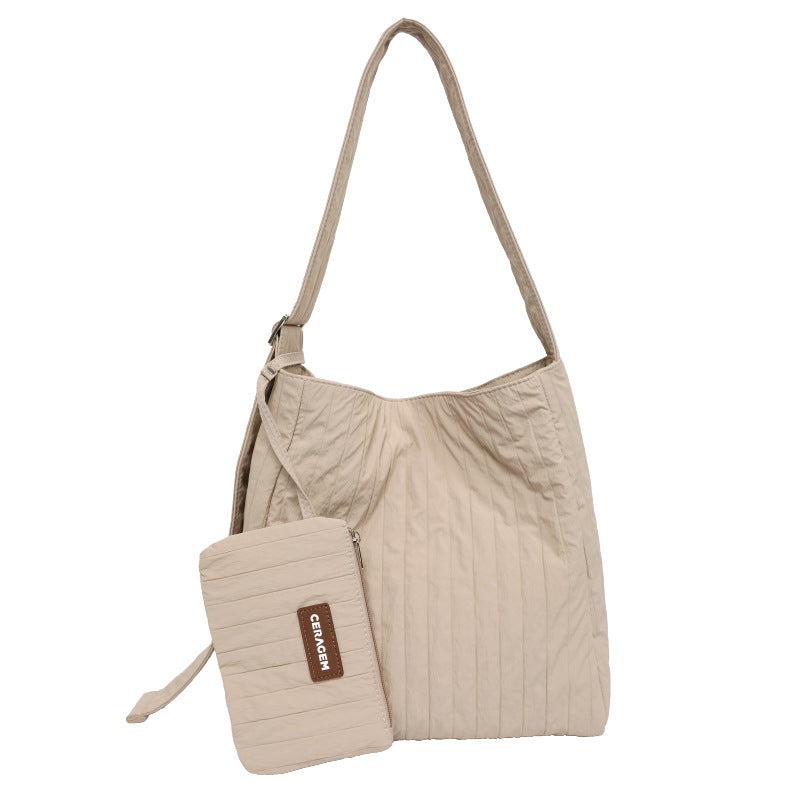 QARELA Pleated Bucket Shoulder Bag for Women, Large Capacity Korean Style Tote Purse – Chic Underarm Bag for Work, Commute & Daily Use