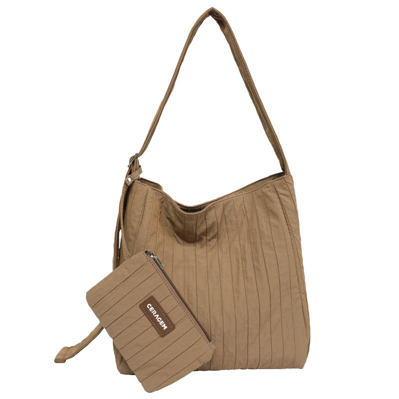 QARELA Pleated Bucket Shoulder Bag for Women, Large Capacity Korean Style Tote Purse – Chic Underarm Bag for Work, Commute & Daily Use