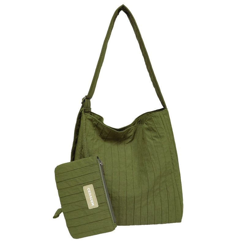 QARELA Pleated Bucket Shoulder Bag for Women, Large Capacity Korean Style Tote Purse – Chic Underarm Bag for Work, Commute & Daily Use