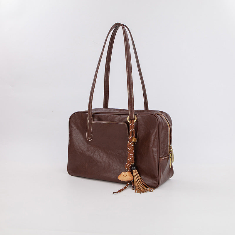 QARELA Genuine Vegetable-Tanned Leather Bowling Bag for Women, Small Square Handbag – Top Layer Cowhide Shoulder & Crossbody Purse