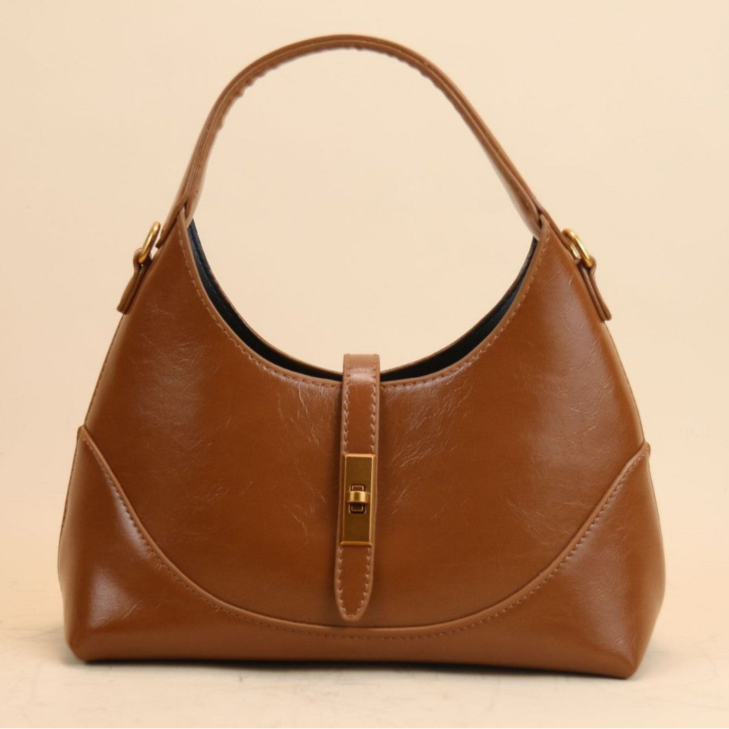 QARELA Vintage Oil Wax Leather Shoulder Bag for Women, Retro Crossbody & Underarm Purse – Small Designer Handbag for Spring Summer Fashion