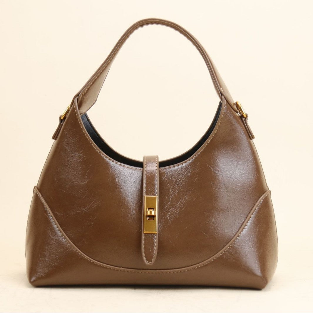 QARELA Vintage Oil Wax Leather Shoulder Bag for Women, Retro Crossbody & Underarm Purse – Small Designer Handbag for Spring Summer Fashion